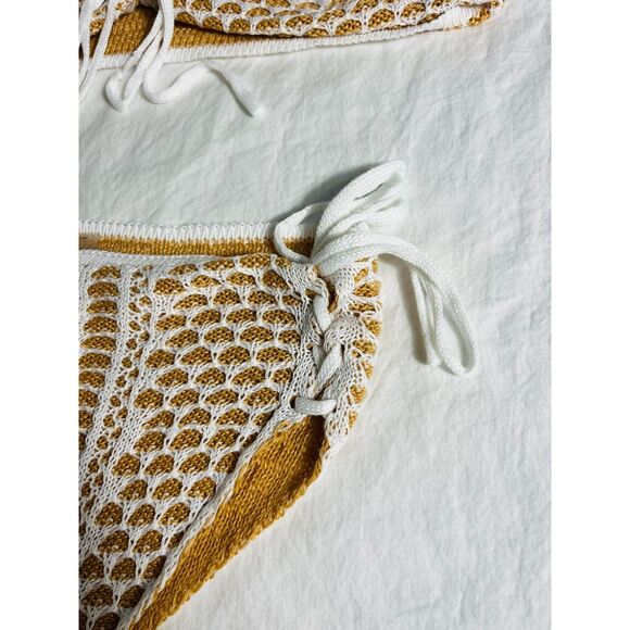 NWOT Shein Crochet Bikini XS Yellow Cream - Picture 5 of 7